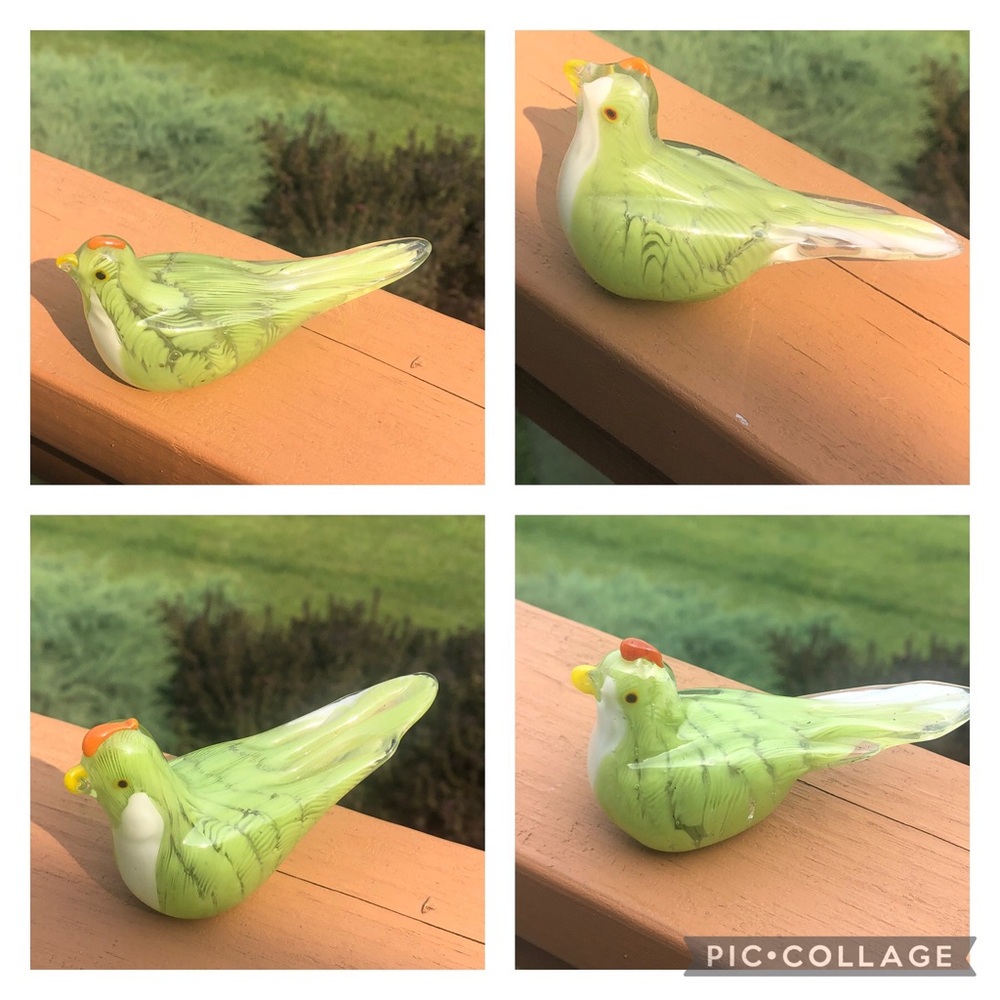 Lot Of 4 Art Blown Glass Birds Chickens Bird of Happiness Green White Orange